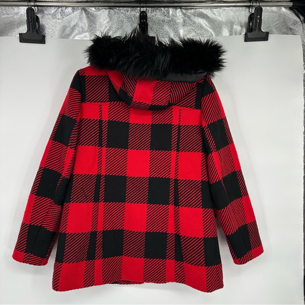 Talbots Faux Fur Trim Wool Blend in Buffalo Check Coat Sz 2 - Picture 5 of 7